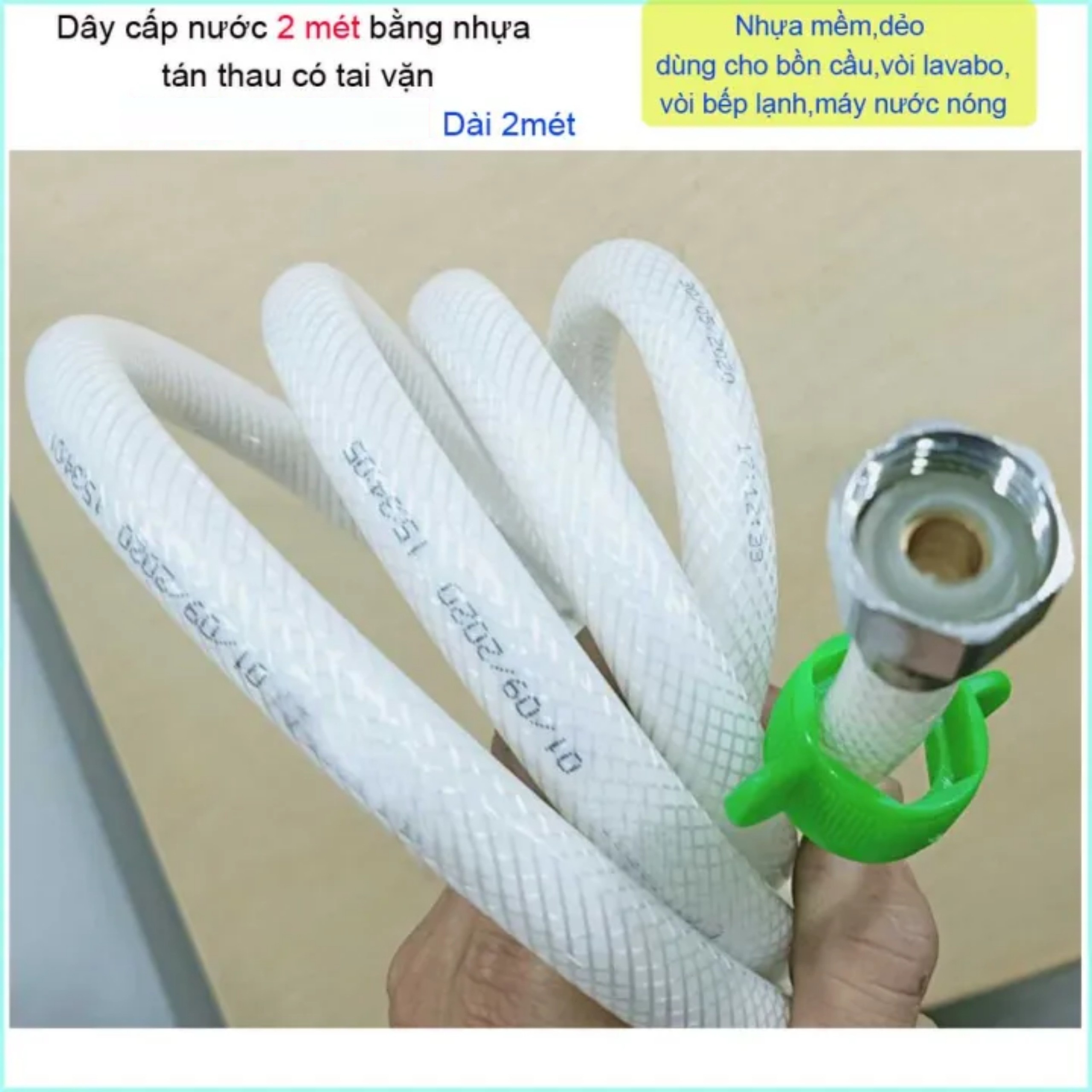 Dây cấp nước vòi xịt vệ sinh vòi sen tắm nhựa tán thau 2 mét