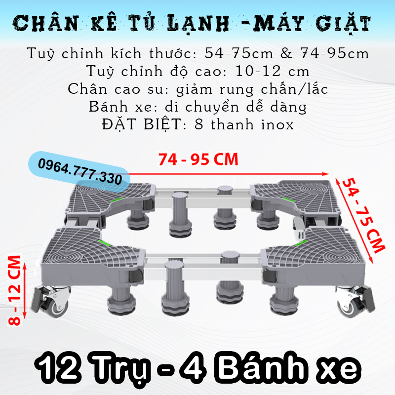 Chân tủ lạnh 2 cánh 4 cánh - kê tủ lạnh - chân máy giặt –– điều chỉnh kích thước - cao 10-12cm