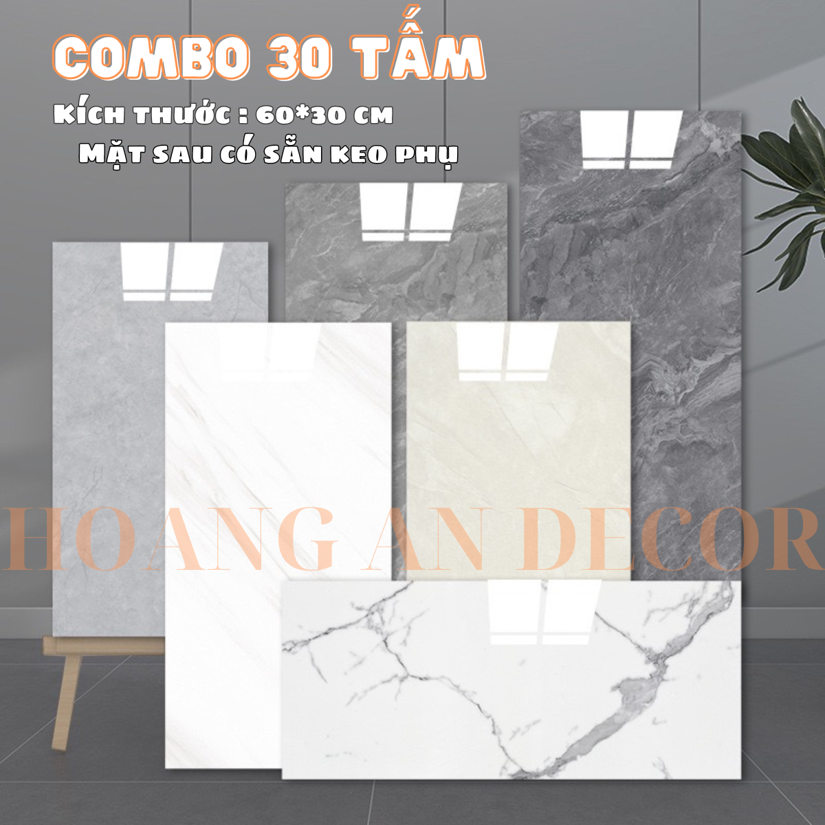 30 tấm xốp dán tường pvc giả đá, kích thước 60x30 cm mặt sau có sẵn keo