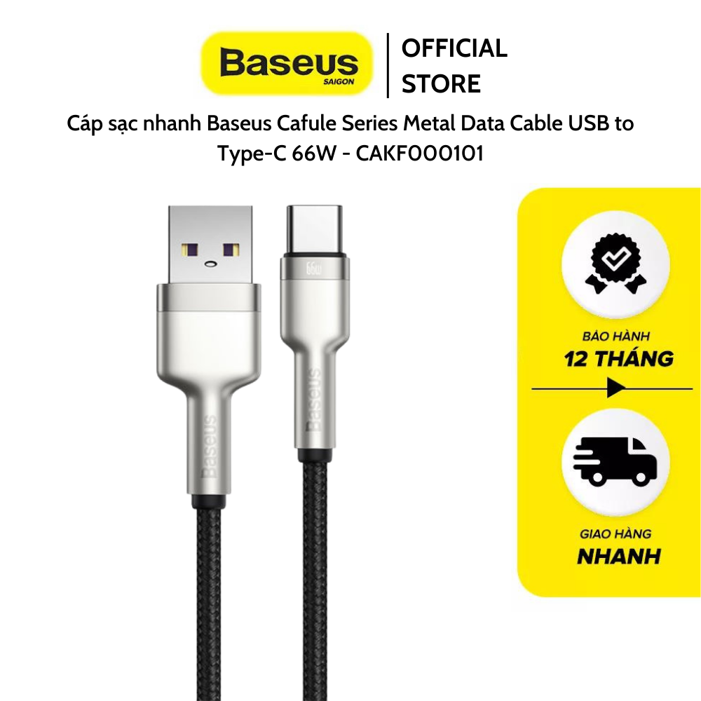 Cáp sạc nhanh, siêu bền baseus cafule series metal data cable usb to type-c 66w - cakf000101 - hàng chính hãng