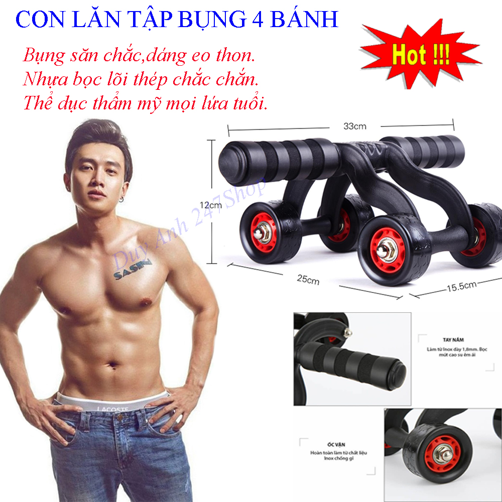 Con Lăn Tập Bụng Giá Rẻ, Bánh Lăn Tập Bụng, Con lăn tập cơ bụng 4 bánh.Máy tập cơ bụng Chuyên Dụng, dụng cụ tập cơ bụng sáu múi,hiệu quả cao, dễ tập - Chất Lượng.Tặng kèm 1 móc điện thoại