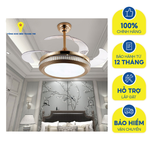Quạt Trần Đèn Trang Trí Phòng Khách Vin Led 3 Trong 1 Thu Gọn Cánh Quạt Ánh Sáng Led 3 Màu Tiết Kiệm Điện Năng