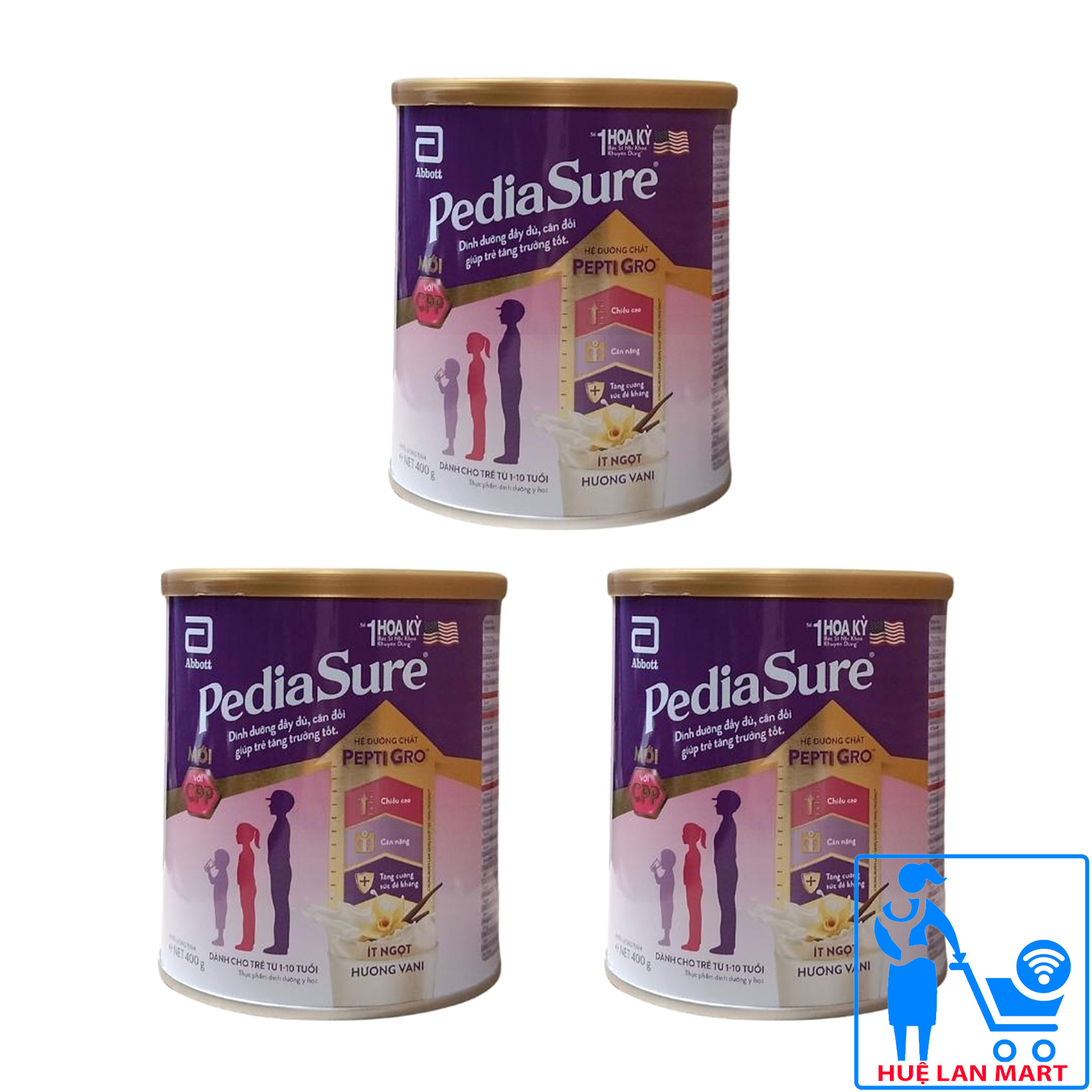 Combo 3 hộp sữa bột abbott pediasure ba hương vani 400g