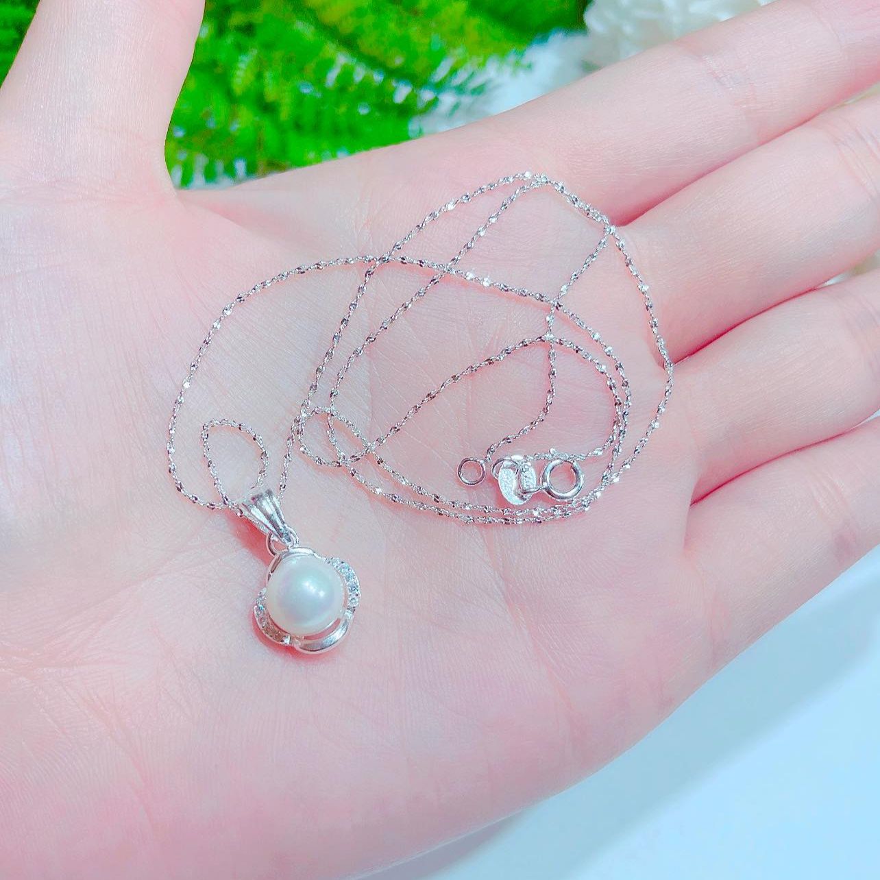 Dây chuyền bạc phối mặt ngọc trai thật nước ngọt trang sức ngọc trai và bạc