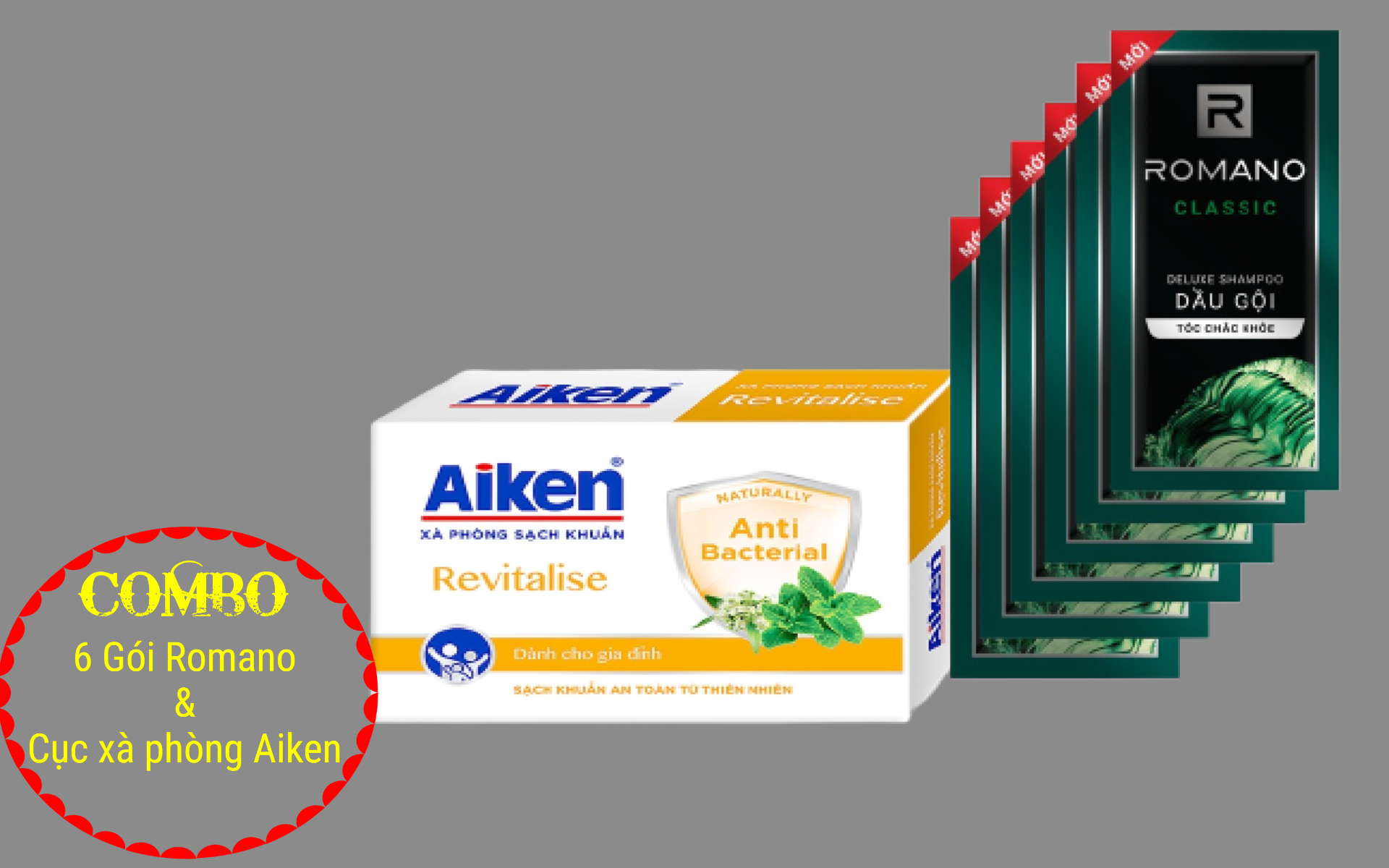 COMBO 6 GÓI DẦU GỘI ROMANO KÈM THANH XÀ PHÒNG AIKEN