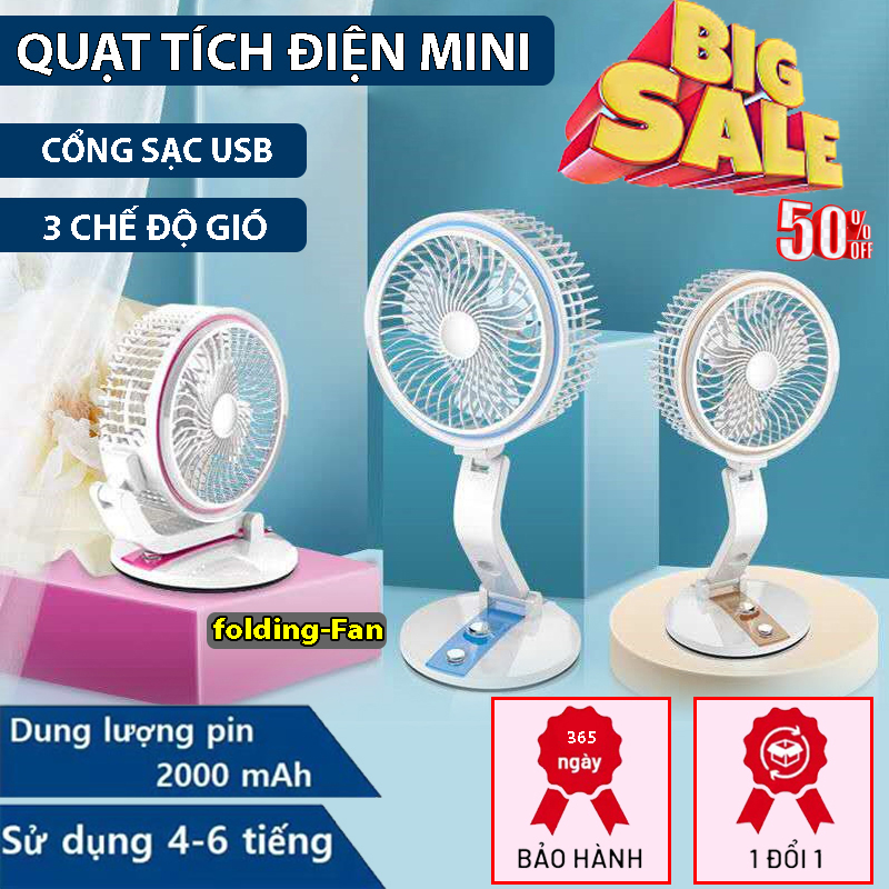 Quạt tích điện mini Folding Fan, Quạt gấp gọn để bàn xoay 360 độ kiêm đèn led chiếu sáng sạc USB tiện lợi gọn gàng hơn quạt cầm tay mini, Quạt đeo cổ mini, Quạt phun sương mini, Quạt kẹp bàn mini, Quạt hơi nước mini