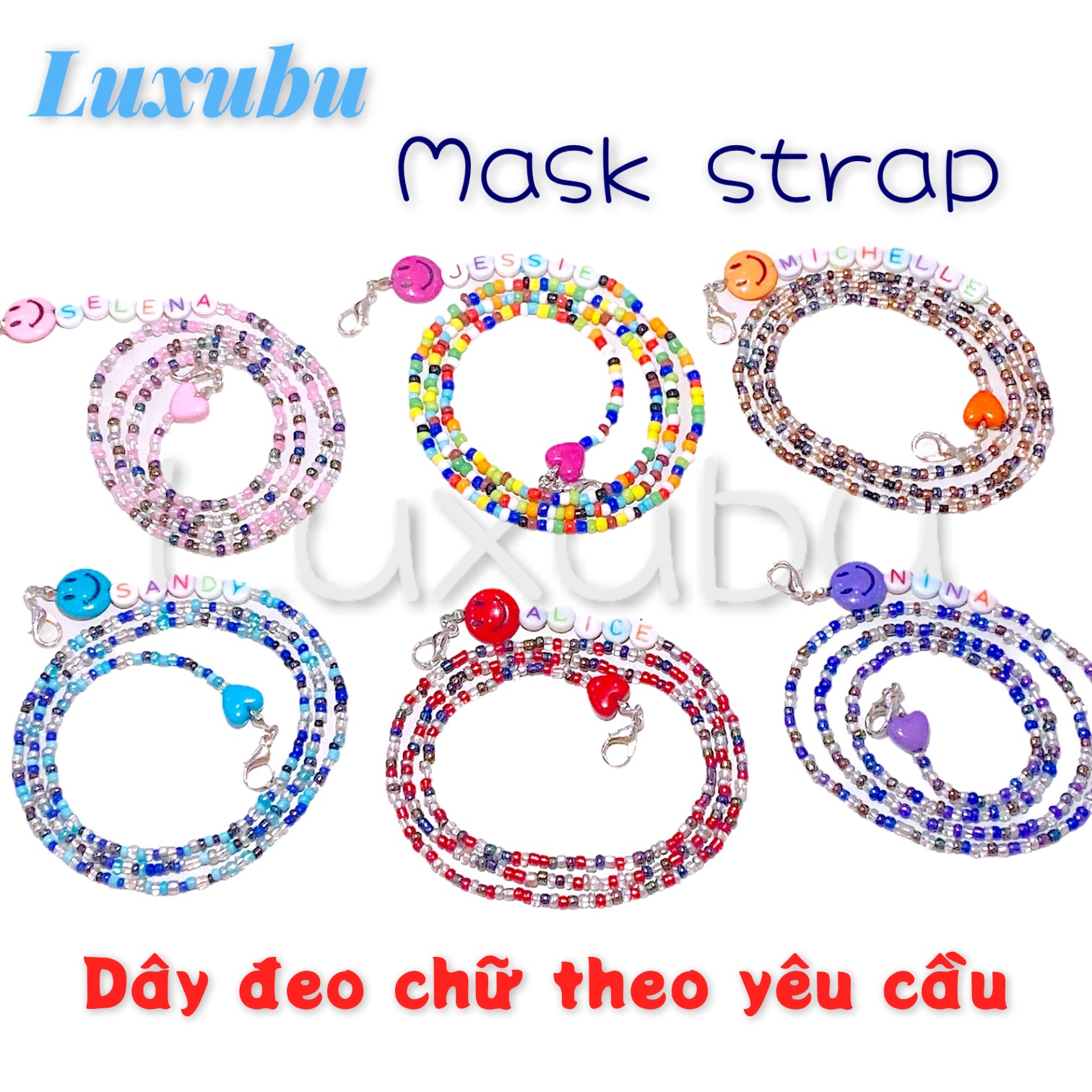 //luxubu// handmade dây đeo khẩu trang làm tên theo yêu cầu/ mask strap/ dây đeo hạt cườm