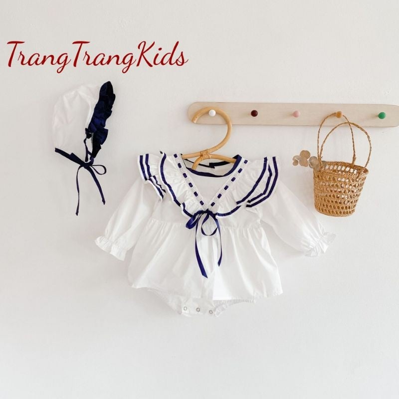 Sét váy trắng tiểu thư kèm mũ cho bé cho bé từ 2-24 tháng