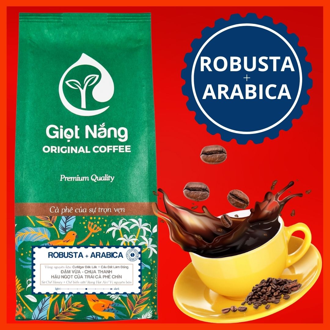 Cà phê nguyên chất Blend Robusta - Arabica rang xay dùng cho pha phin pha máy nguyên hạt espresso thơm ngon nồng vị từ GIỌT NẮNG