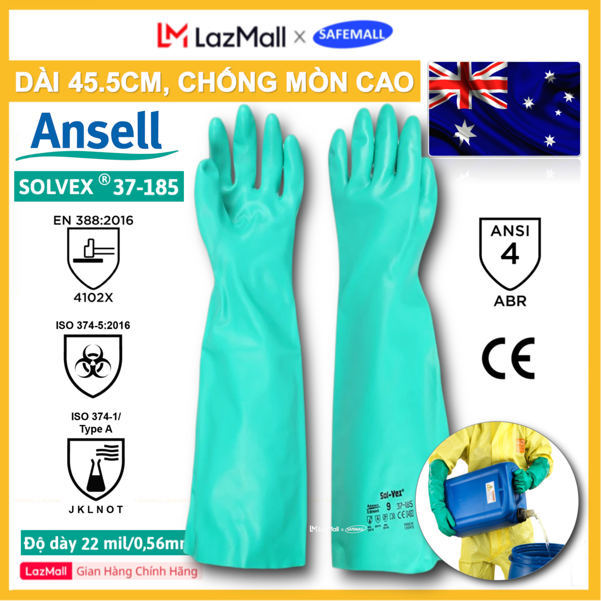 Găng tay chống hóa chất Ansell Solvex 37