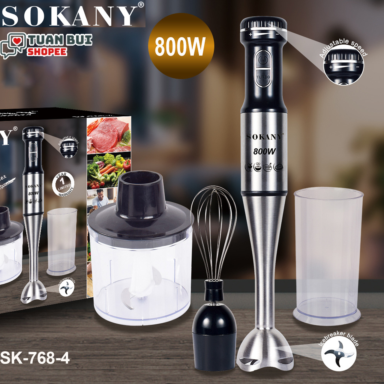Máy xay cầm tay sokany sk-768-4 công suất 800w - bh 12 tháng