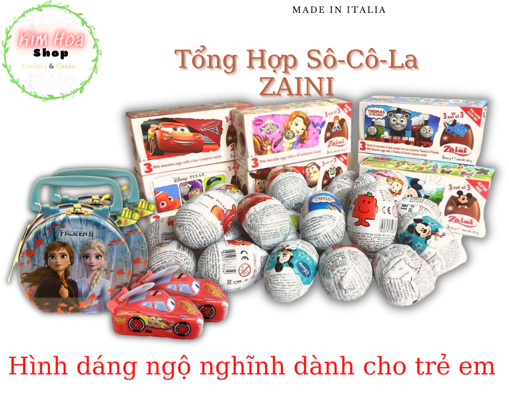 Tổng hợp sô-cô-la ZAINI dành cho trẻ em với những hình dáng ngộ nghĩnh đáng yêu hộp thiếc và hộp giấy & trứng socola....Nhập khẩu chính ngạch từ EU - MADE IN ITALIA