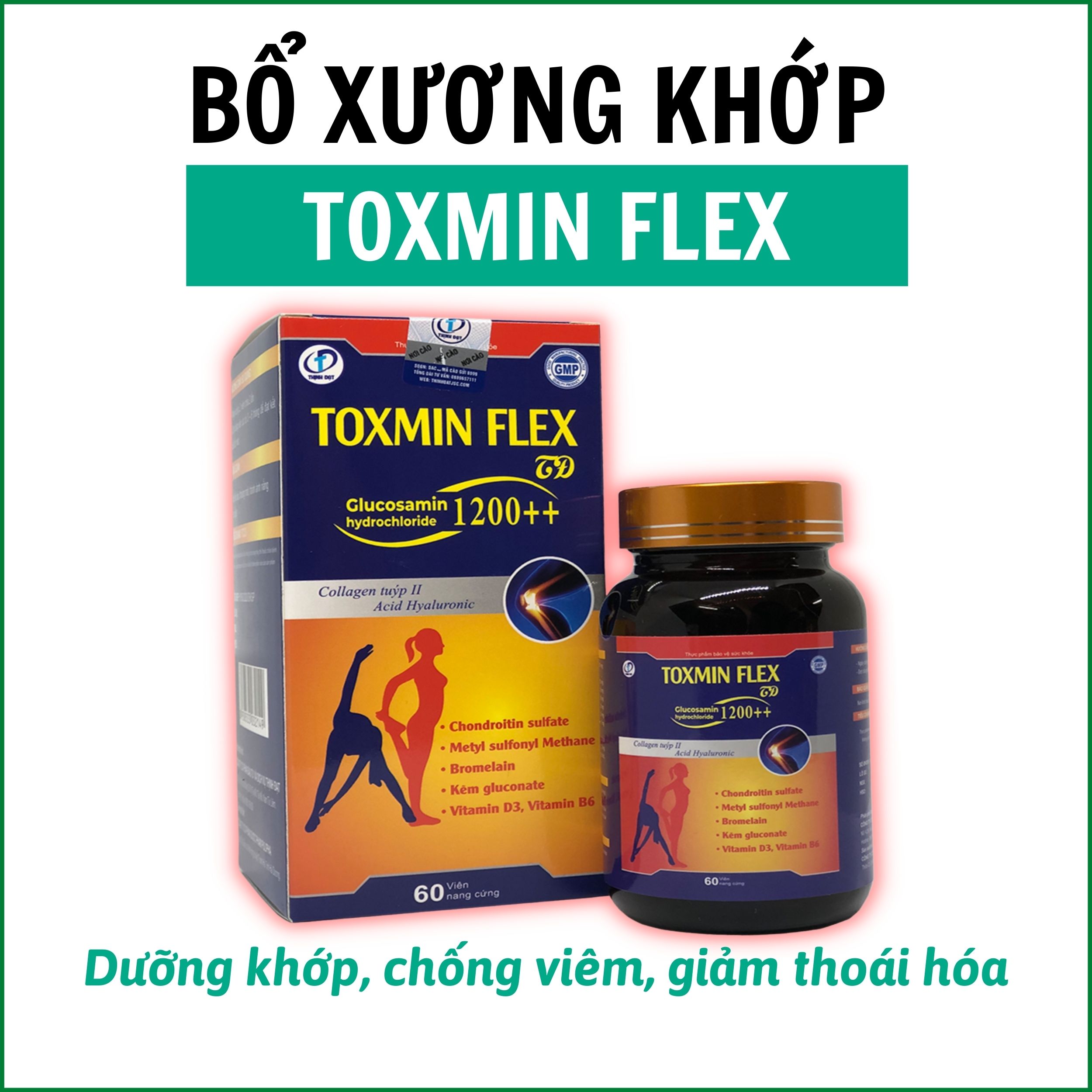 Toxmin Flex - Hỗ trợ giúp bổ xương khớp , Giúp dưỡng Khớp, chống Viêm, Giúp giảm thoái hóa khớp, Giúp giảm đau nhức xương khớp (Hộp 60 viên)