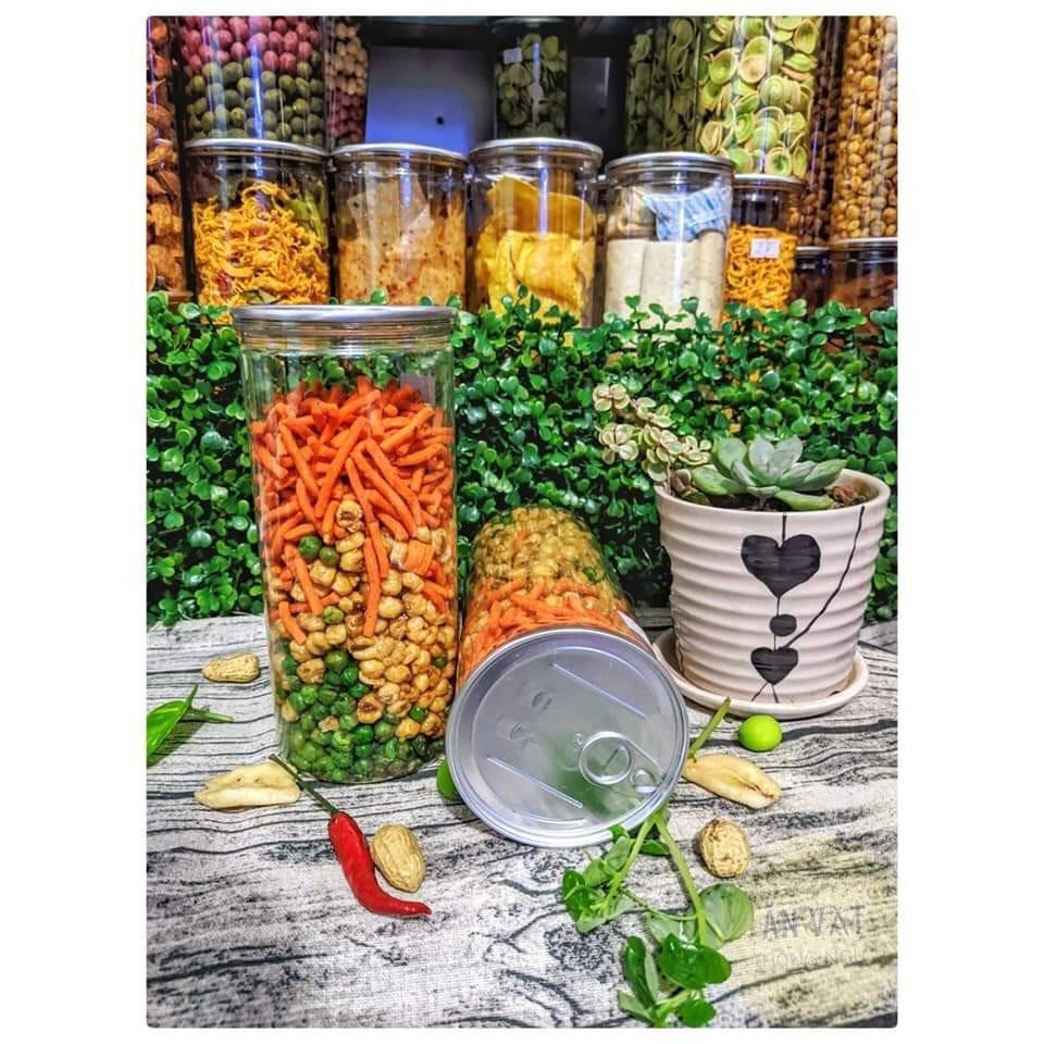 Bắp sấy mix bim bim que, đậu Hà Lan tỏi ớt lon 400g, giòn rụm, vị đậm đà