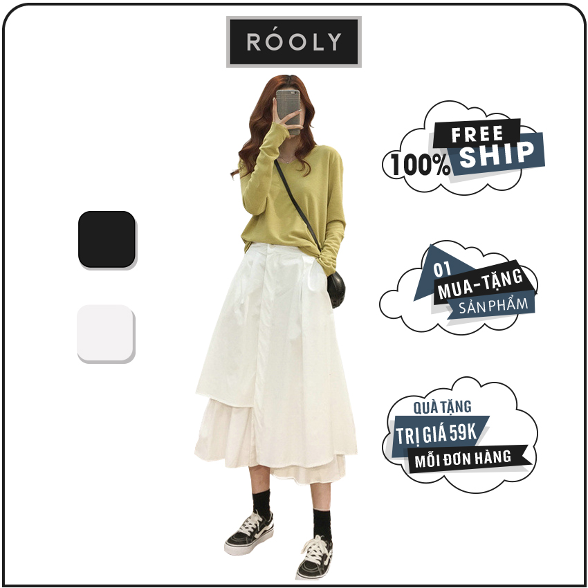 Chân Váy Xòe RÓOLY 💦 Chân Váy Nữ Lệch Tầng 💦 Chân váy Uzallang Lệch Vạt 2 Màu 💦