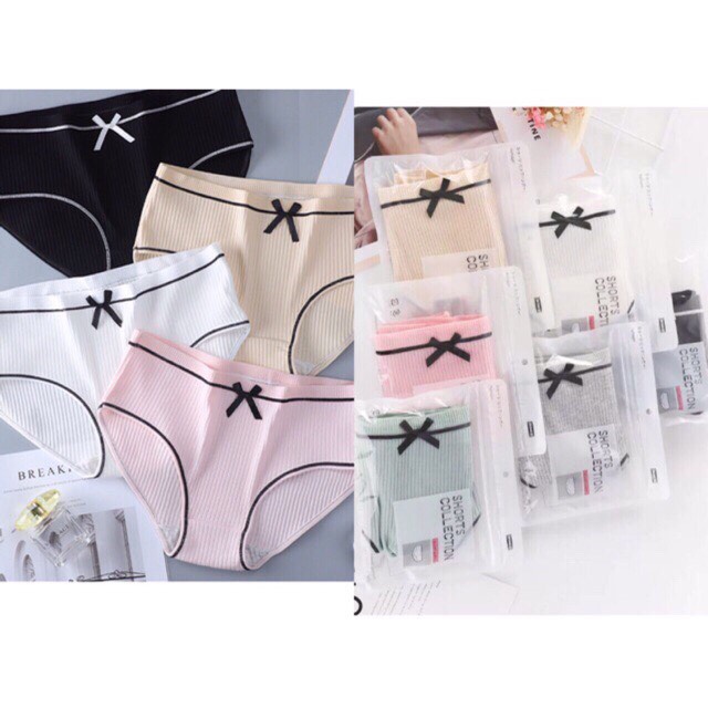 Quần lót nữ cotton gân tăm phối nơ siêu xinh co giãn và thoáng mát