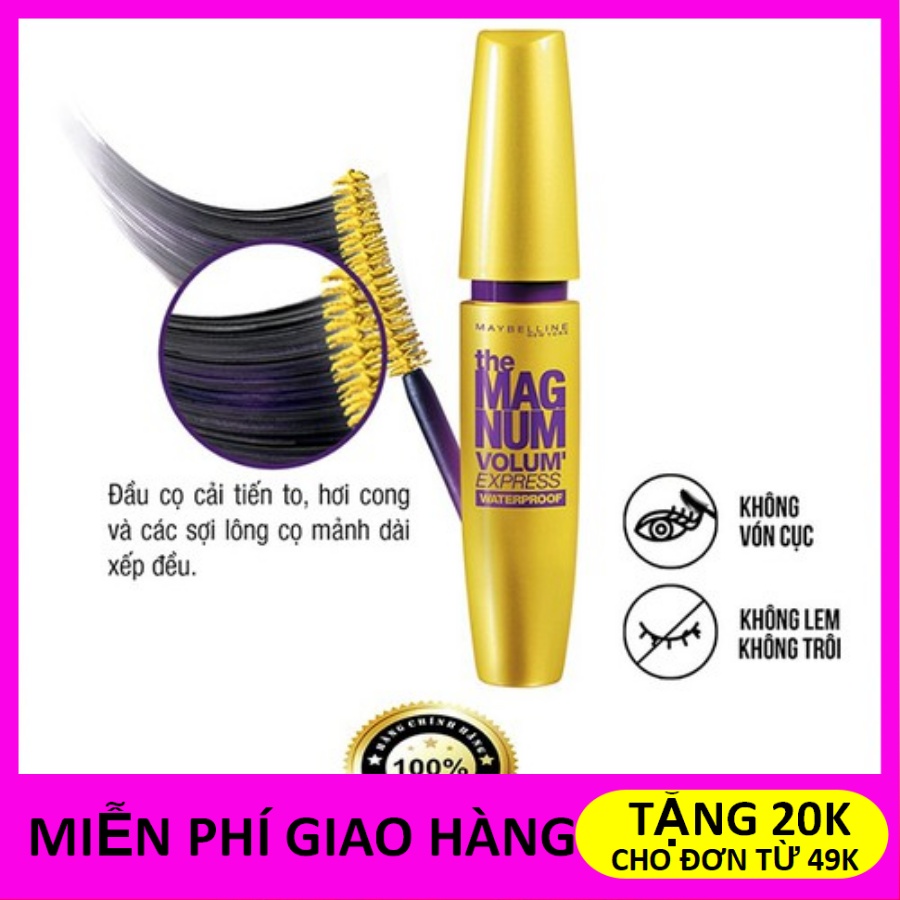 Mascara Maybelline Vàng The Magnum Volum Express Waterproof, cong vút tự nhiên,làm dài,dày mi