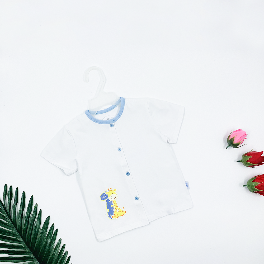 [SIÊU SALE SIÊU SỐC 3 NGÀY] Áo sơ sinh ngắn tay cài  giữa cho bé trai Tuni (giao hình ngẫu nhiên) 2 màu đáng yêu (3-12M), chất liệu cao cấp, an toàn cho bé - Mã TSASBG