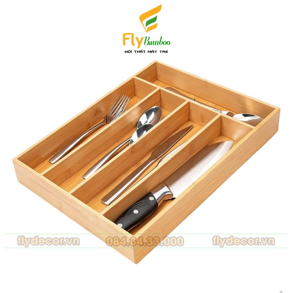 Khay chia thìa, khay chia nĩa gỗ tre chia ngăn kéo tủ bếp đựng muỗng đũa thìa dĩa 5 ngăn - Flybamboo