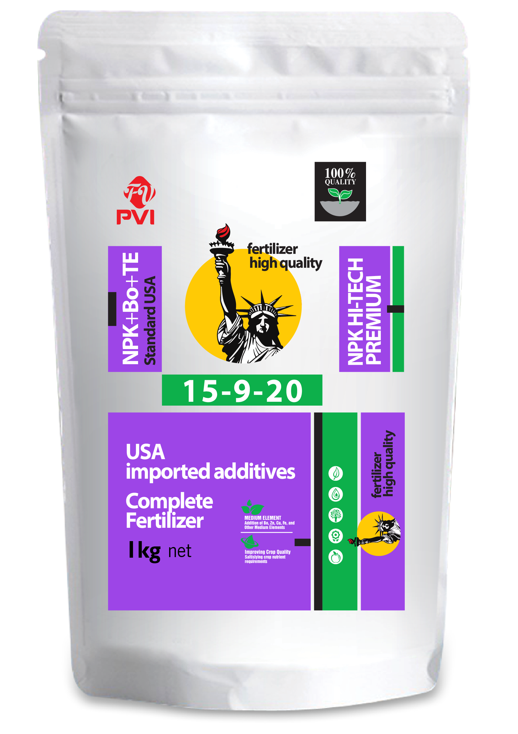 Phân bón NPK 15-9-20+TE Nữ Thần Tự Do (1 kg) – sản phẩm thuộc Tập Đoàn Con Cò Vàng