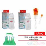 2 Bình sữa nhựa cổ rộng Pigeon PP PLUS 240ml + 1 cọ rửa bình sữa TẶNG 1 giá úp bình sữa màu ngẫu nhiên - binh sua pigeon co rong