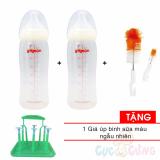 2 Bình sữa Pigeon cổ rộng nhựa PP 330ml + cọ rửa bình sữa Tặng 1 giá úp bình sữa - binh sua pigeon co rong
