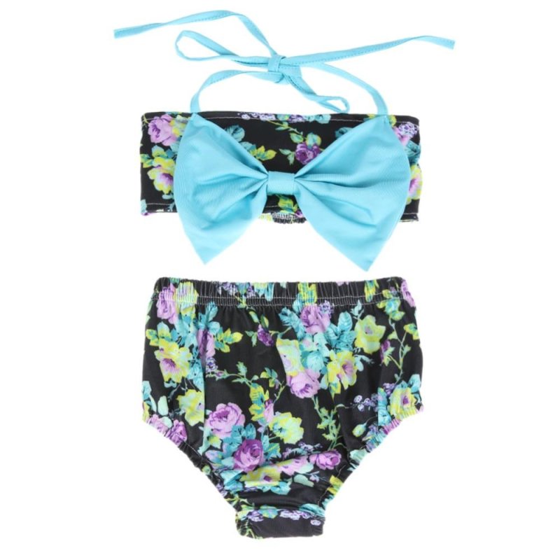 Nơi bán 2pcs Baby Girls Floral Bowknot Swimsuits Beach Wear (Blue) - intl