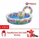 Bể phao bơi tròn 3 tầng cho bé + Tặng bóng, phao bơi và Máy bơm, hút 2 chiều đa năng