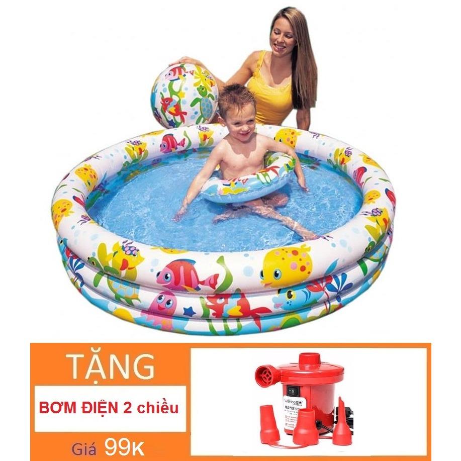 Bể bơi Tròn 3 tầng Tặng Bơm điện (132 x 28cm) Hồ bơi Phao bơi Nhà banh Nhà bóng