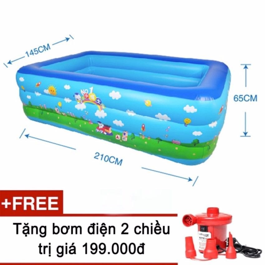Bể phao bơi cho gia đình size lớn 210x140x63cm kèm bơm điện 2 chiều