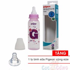 Bình sữa Pigeon nhựa PP cổ thường cao cấp GIRL 240ml Tặng 1 ty thay binh sua