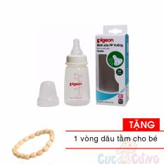 Bình sữa Pigeon nhựa PP cổ thường đáy vuông cao cấp 120ml Tặng 1 vòng dâu tằm đeo -binh sua