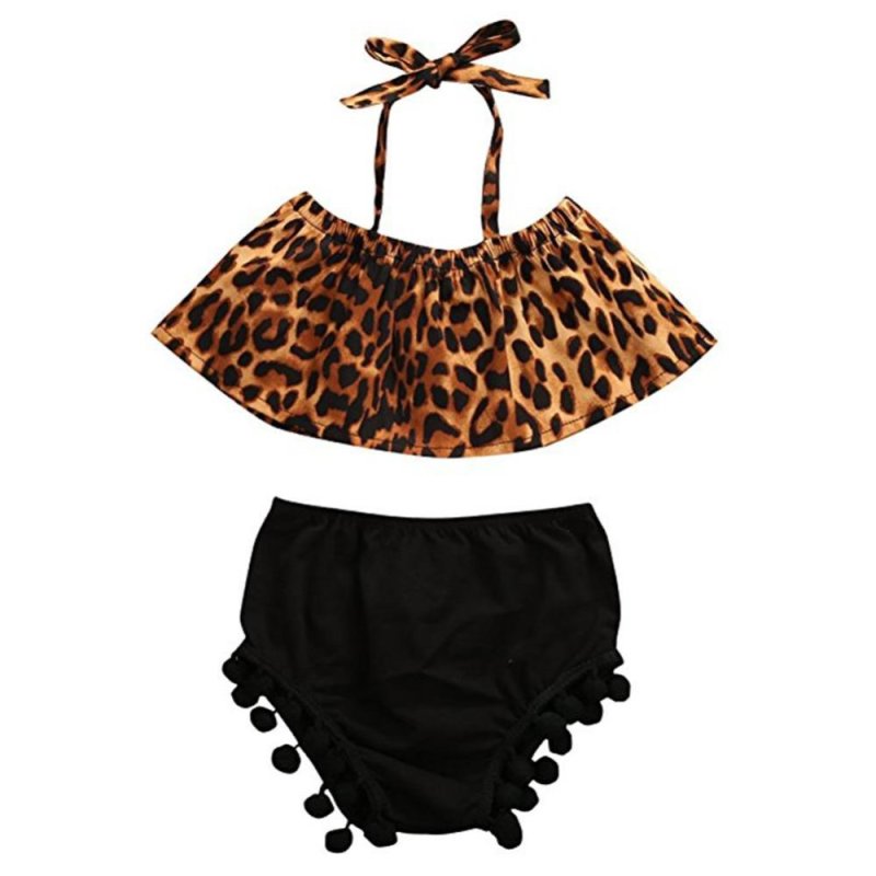 Nơi bán blackhorse Baby Girls Clothes Set Leopard Print Lotus Leaf Collar
off Shoulder Top Pom Shorts - 60cm - intl