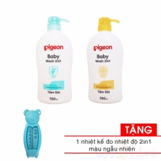 Bộ 2 Bộ 2 chai sữa tắm Pigeon 700ml Tặng nhiệt kế đo nước tắm cho bé 2 trong 1 - màu ngẫu nhiên