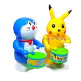 Bộ 2 đồ chơi đánh trống lên dây cót - doreamon - pikachu