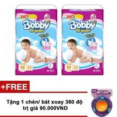 Cập Nhật Giá Bộ 2 tã quần Bobby M60 + Tặng chén/ bát xoay 360 độ trị giá 90.000VND   Lazada