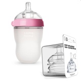 Bộ bình sữa Comotomo 250ml Hồng và 2 núm ty thay thế dòng chảy nhanh