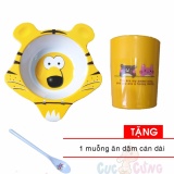 Bộ chén ăn hình cọp + ly uống nước in hình  Tặng 1 muỗng cán dài cho bé - chen tap an dam cho be