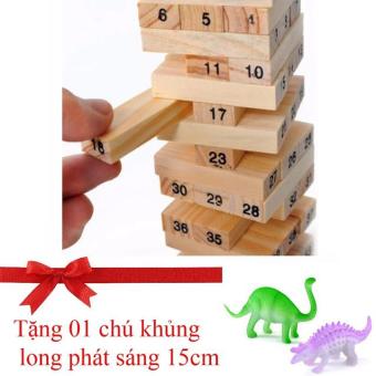 Bộ đồ chơi rút gỗ 54 thanh và 4 xúc xắc (Tặng 01 chú khủng long phát sáng) (VÀNG)  