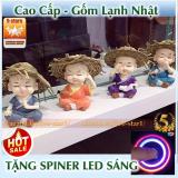 Bộ tượng 4 điều không : 4 chú tiểu đội nón rơm + tặng free spinner led sáng