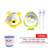 Chén cho bé tập ăn hình hổ bằng nhựa - 39 + Tô trẻ em in hình cá bằng nhựa - 36 + 2 muỗng ăn dặm cán dài TẶNG 1 ca uống nước in hình có nắp đậy màu ngẫu nhiên