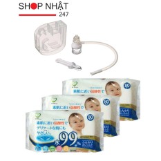 Combo Dụng cụ hút mũi Skater cao cấp + 3 gói giấy ướt 80 tờ cao cấp hàng nhập khẩu Nhật Bản