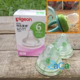 Combo hộp 2 núm ty bình sữa pigeon nhật cổ rộng size l, 6-9th + túi nhai fisher price free bpa