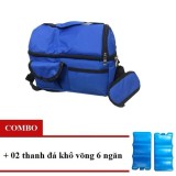 Combo túi giữ nhiệt 2 ngăn 24x16x22cm + 2 thanh đá khô võng 6 ngăn