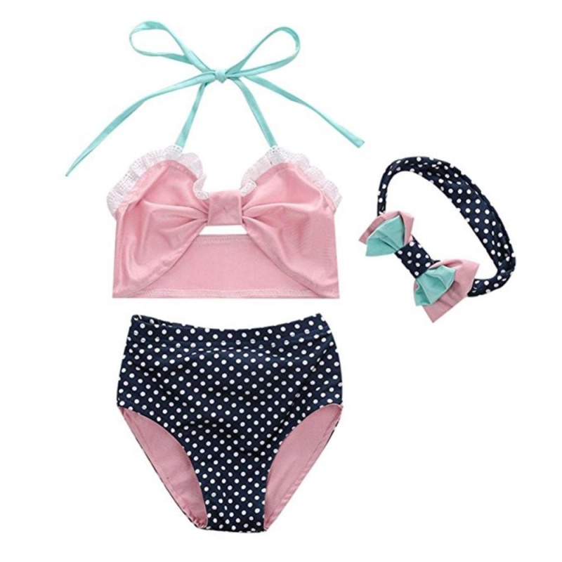 Nơi bán Fangfang Kids Girls Polka dot High Waist Bikini Suit Bow Swimwear Bathing Clothes - intl