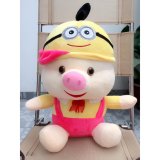 Gấu bông lợn nón minion cao 40cm hồng