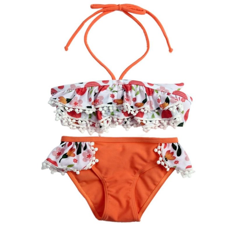 Nơi bán Girls Orange Printed Two-Piece Bra and Underpants Bikini Set - intl