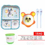 Khay cho bé tập ăn 3 ngăn hình chữ nhật nhựa - 3F + Chén cho bé tập ăn hình gấu bằng nhựa - 38 + 2 muỗng ăn dặm cán dài TẶNG 1 ca uống nước in hình có nắp đậy màu ngẫu nhiên