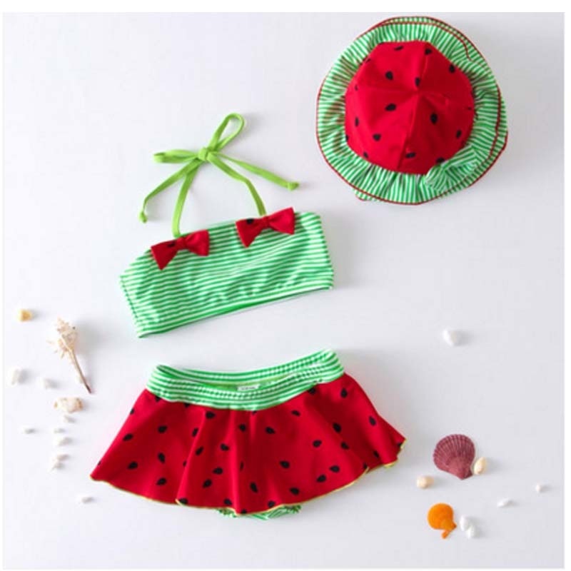 Nơi bán Lovely Girl Kids 3Pcs Strawberry swimming Swimmable Swimwear Children Bikini Set Bathing Suit Swimsuit Beach Wear Baby Swimming Costume For 1-8Y(size 120) - intl