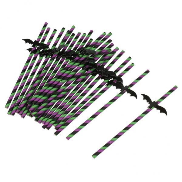 Hình ảnh MagiDeal 25pcs Stripe Paper Drinking Straws Halloween PartySupplies Bat - intl